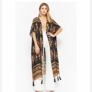 Floral open front duster